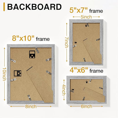 Vittanly 15 Pack Picture Frames Collage Wall Decor for Mounting or Tabletop Display, Gallery Frame Set for Family, Multi Sizes Including 3pcs 8x10, 6pcs 5x7, 6pcs 4x6, Grey