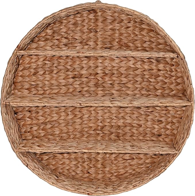 happimess WRK1000A Annulus 24.5" 3-Shelf Circular Handwoven Hyacinth Wall Rack for Entryway, Bedroom, Living Room, Guest Room, Natural