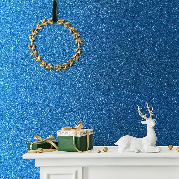 CHIHUT Sparkle Blue Glitter Wallpaper Stick and Peel 15.7''x100'' Self Adhesive Blue Glitter Contact Paper for Walls Removable Fabric Glitter Wallpaper Vinyl Roll for Table Gift Drawers Art Crafts