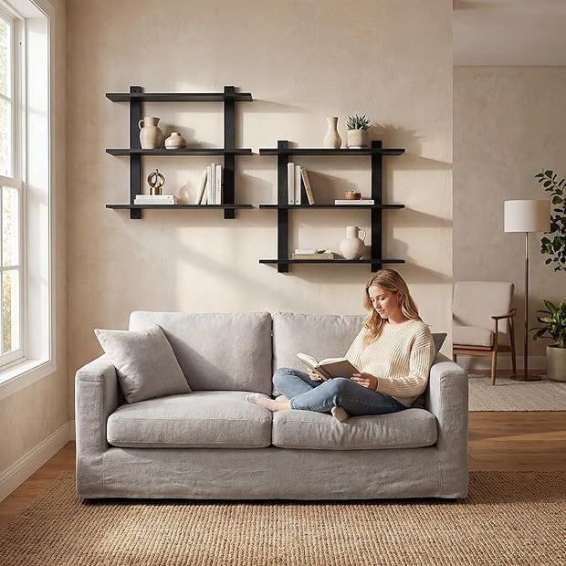 PHOENANCEE 3 Tier Floating Shelves,Long Wall Shelf,Over The Toilet Shelves Bathroom Hanging Display Storage Rustic for Living Room Bedroom Kitchen Office Coffee Bar Decor Decorative,24 Inch