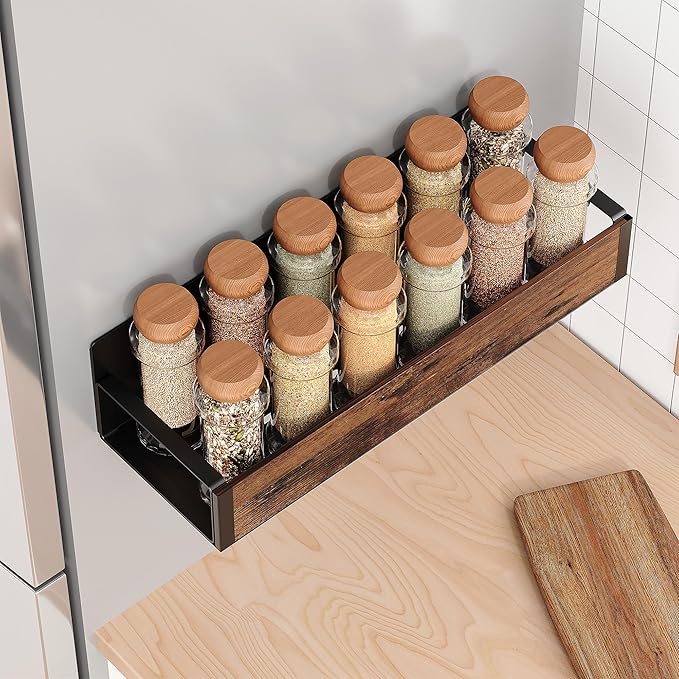 2/3/4 Pack Moveable Fridge Magnetic Spice Racks,Metal Black/White (Wood)