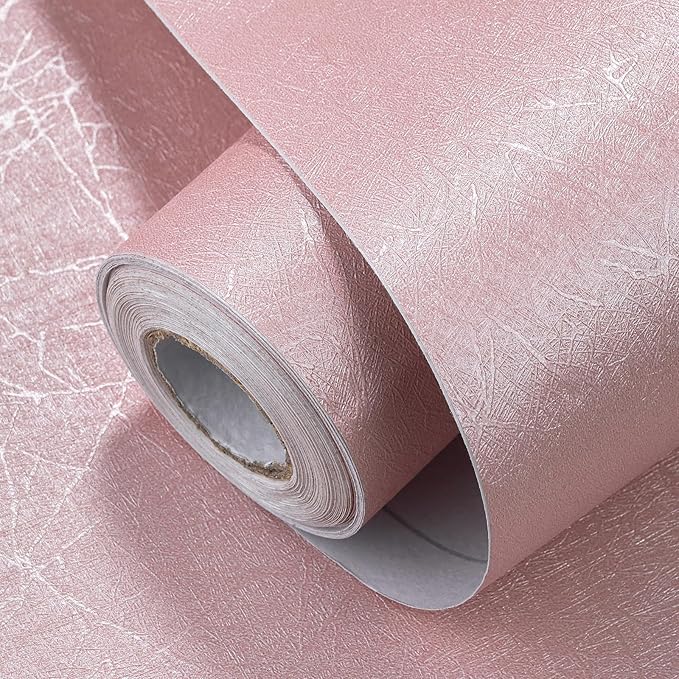 Pink Silk Wallpaper Embossed Peel and Stick Wallpaper A Set of 17.7 inch X 480 inch Textured Self-Adhesive Removable Contact Paper Waterproof Vinyl Roll for Bedroom Cabinet Furniture