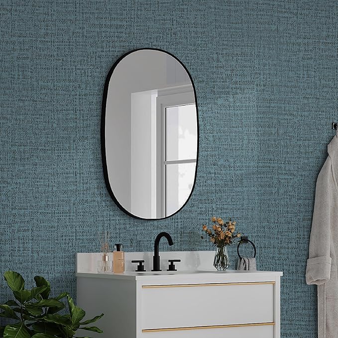 Guvana Grasscloth Peel and Stick Wallpaper Blue Textured Contact Paper Modern Removable Self Adhesive Wall Paper Thicken Fabric Faux Linen Wallpaper for Bathroom Bedroom Living Room 78.7inx15.7in