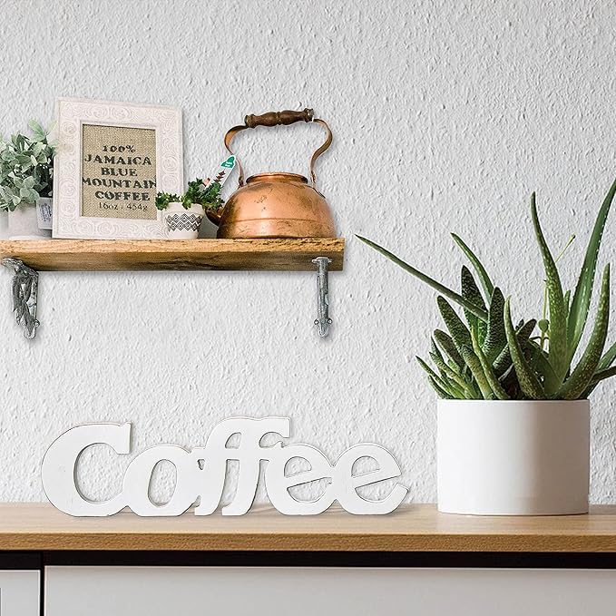 Rustic Distressed White Coffee Sign for Tabletop for 14