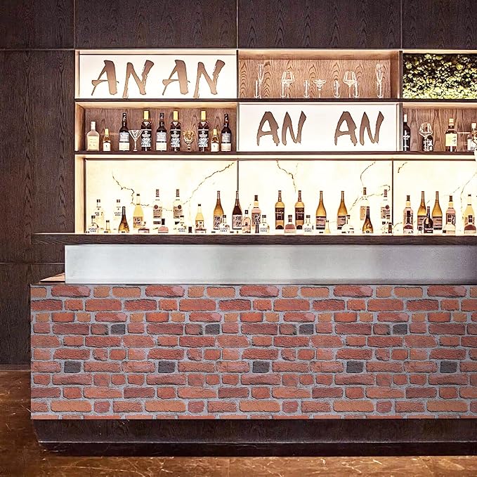 Abyssaly Brick Peel and Stick Wallpaper - Red Brown Brick Wrapping Paper Contact Paper - Faux Stone Wallpaper for Fireplace Kitchen Party Decoration 17.5
