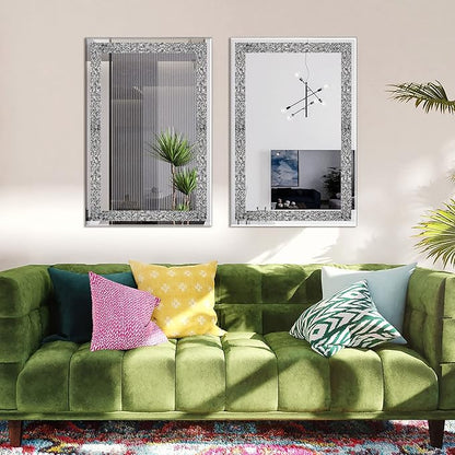 Ruomeng Wall Mirror Rectangular Crystal Crush Diamond Mirror for Home Decoration Accent Mirror for Bathroom, Entryway and Bedroom, 24" x 36"