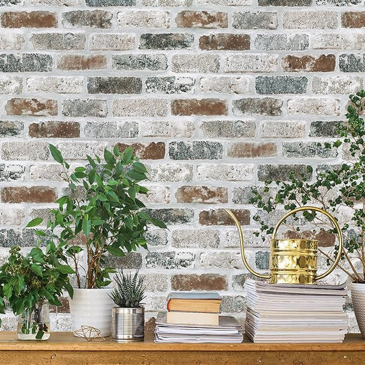 Guvana 17.3"×472.4" Brick Peel and Stick Wallpaper Red/Blue/Grey Brick Contact Paper Self Adhesive Wallpaper 3D Brick Texture Vintage Removable Wall Paper for Livingroom Decor