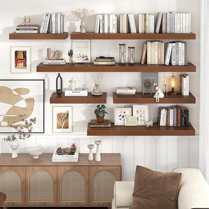 Floating Shelves for Wall, 36" W x 12" D x 2" H, 2 Pack of Long Wall Mounted Engineered Wood Shelves with Invisible Brackets for Living Room, Bedroom, Bathroom, Kitchen Decor, Walnut