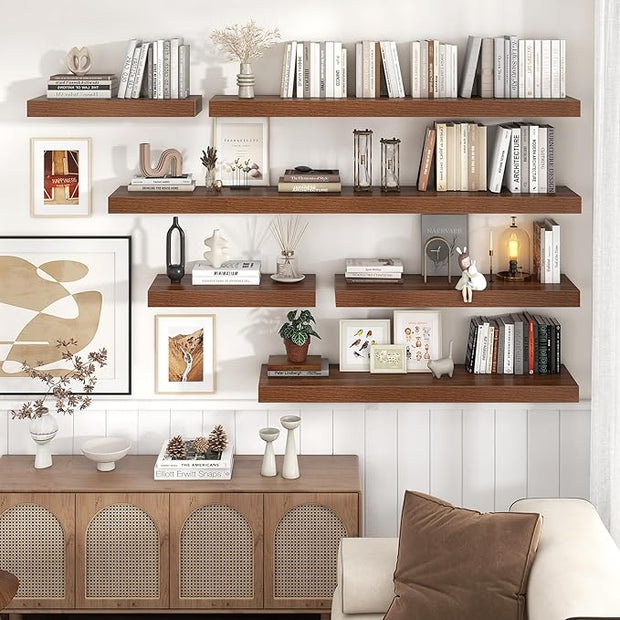 Floating Shelves for Wall, 40" W x 12" D x 2" H, 1 Pack of Long Wall Mounted Engineered Wood Shelves with Invisible Brackets for Living Room, Bedroom, Bathroom, Kitchen Decor, Walnut
