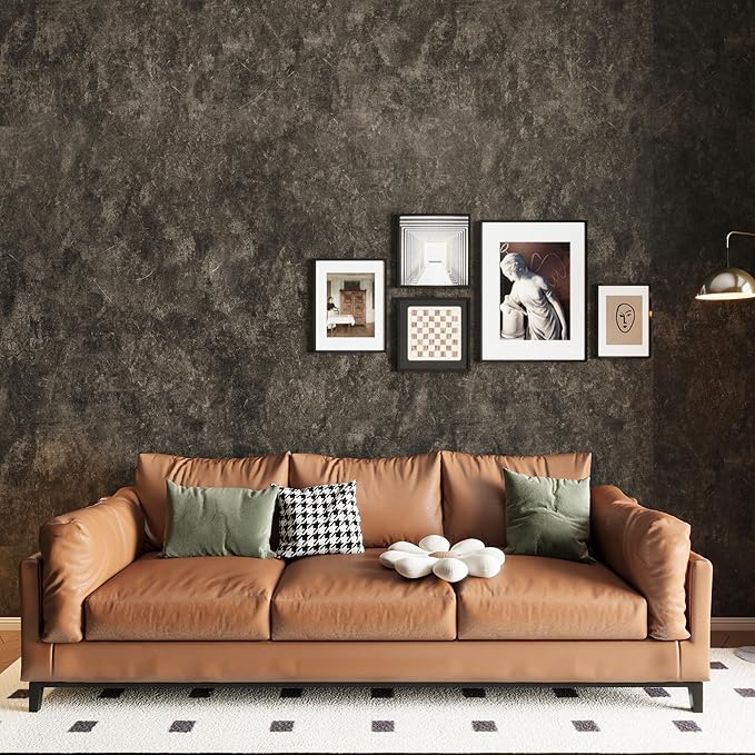 16"×591" Big Roll Large Size Thick Dark Brown Tan Grey Concrete Wallpaper Peel Stick Glossy Charcoal Gray Concrete Contact Paper Vinyl Adhesive Taupe Cement Sticker for Bedroom Basement Walls