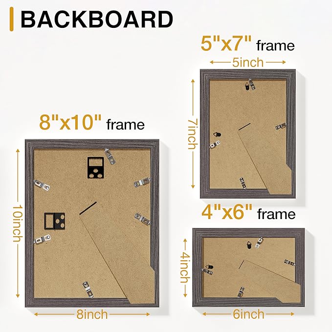 Vittanly Picture Frames Set of 10, Picture Frames Collage Wall Decor with Two 8x10, Four 5x7 and Four 4x6 Photo Frames, Gallery Wall Frame Set for Wall or Tabletop Display, Rustic Grey
