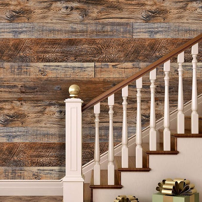 WENMER 17.71" x 118" Brown Wood Wallpaper Peel and Stick Shiplap Self Adhesive Contact Paper for Cabinet Countertop Shelf Drawer Wall Door