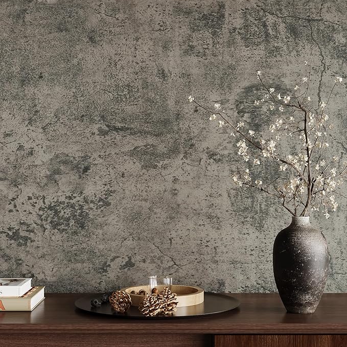 VaryPaper 32''x118'' Cracked Concrete Wallpaper Peel and Stick Grey Textured Wallpaper Cement Contact Paper Self Adhesive Waterproof Thick Concrete Wall Paper Roll for Bedroom Countertops Fireplace