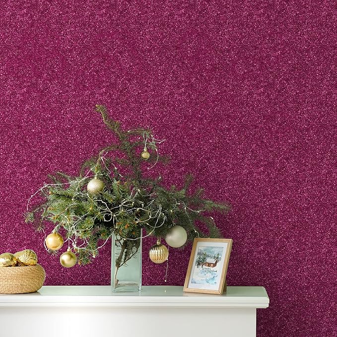 CHIHUT Hot Pink Glitter Peel and Stick Wallpaper Sparkly Pink Contact Paper for Cabinets Walls Removable Decorative Glitter Wall Paper Self Adhesive Textured Fabric Roll for DIY Crafts 15.7''x236''