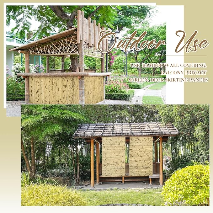 Juexica 2 Pcs Natural Bamboo Wall Panel for Interior Wall 48''x96'' Bamboo Covering Renewable Pole Wainscoting Room Divider Wrap Decor for Bedroom Living Room Kitchen Island Office (Light Burned)