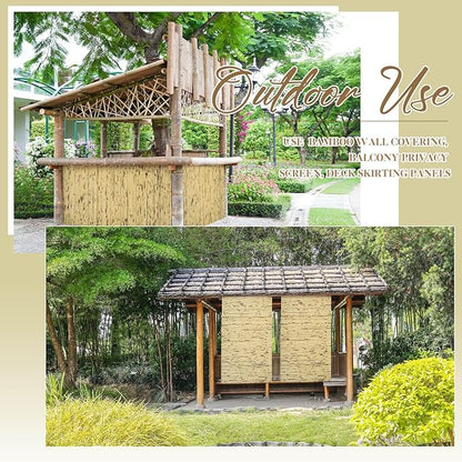 Juexica 1 Pcs Natural Bamboo Wall Panel for Interior Wall 48''x96'' Bamboo Covering Renewable Pole Wainscoting Room Divider Wrap Decor for Bedroom Living Room Kitchen Island Office (Light Burned)