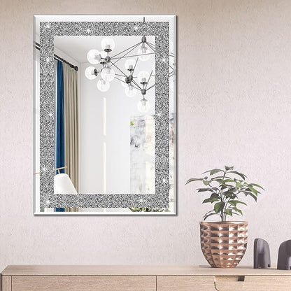Ruomeng Wall Mirror Rectangular Crystal Crush Diamond Mirror for Home Decoration Accent Mirror for Bathroom, Entryway and Bedroom, 20" x 28"