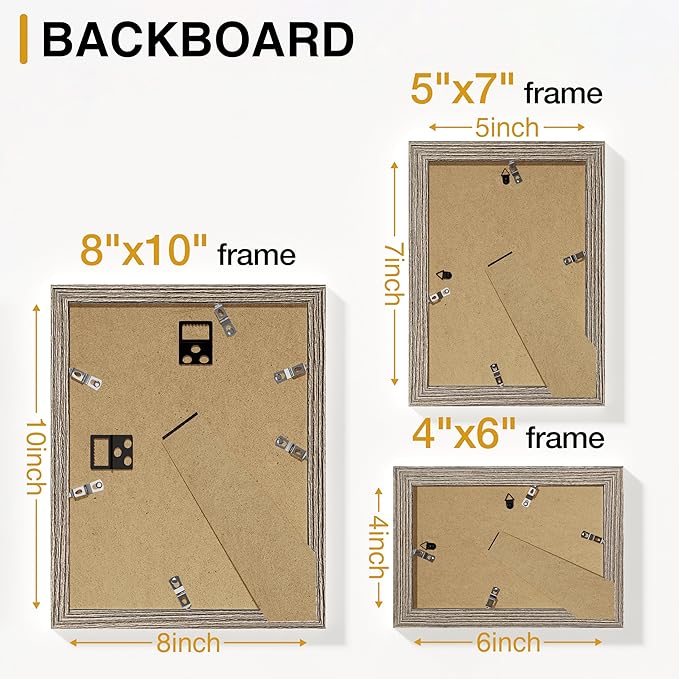 Vittanly Picture Frames Set of 10, Picture Frames Collage Wall Decor with Two 8x10, Four 5x7 and Four 4x6 Photo Frames, Gallery Wall Frame Set for Wall or Tabletop Display, Grayish Brown