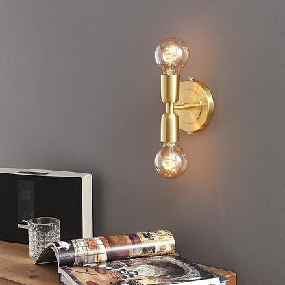 BRIGHTTIA Luna Duo 2 Light Wall Sconce - Mid Century Modern Fixture for Wall & Ceiling - Minimalist Edison Lamp for Hallway and Bathroom Vanity - Brushed Gold (BW0026-2G)