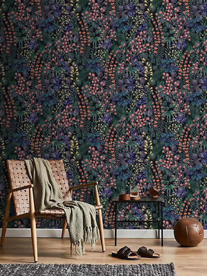Floral Peel and Stick Wallpaper Boho Wall Paper Removable Waterproof Green/Yellow/Orange Contact Paper for Bedroom, Bathroom,Cabinet,Kitchen,Home Wall 17.3“ x 236.3”