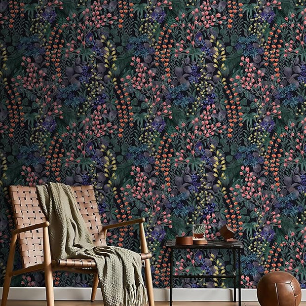 Floral Peel and Stick Wallpaper Boho Wall Paper Removable Waterproof Green/Yellow/Orange Contact Paper for Bedroom, Bathroom,Cabinet,Kitchen,Home Wall 17.3“ x 236.3”