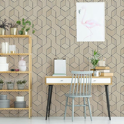 WENMER 17.71 Inchx 394 Inch Geometric Hexagon Wallpaper Contact Paper Peel and Stick Brown and Black Hexagon Removable Self Adhesive Wallpaper Vinyl Film Shelf Paper & Drawer Liner Roll for Home Use