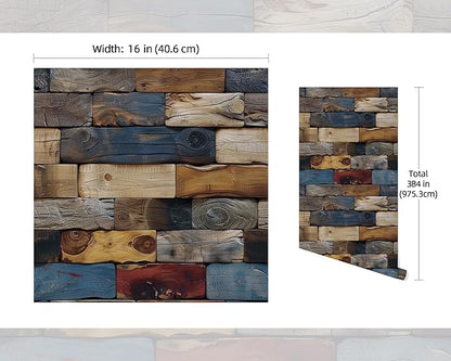 FLFK Wood Bricks Wallpaper Peel and Stick Removable Vintage Wallpaper 16" x 384" Vinyl Waterproof Wall Paper for Bedroom Shlef Cabinet Accent Wall Décor