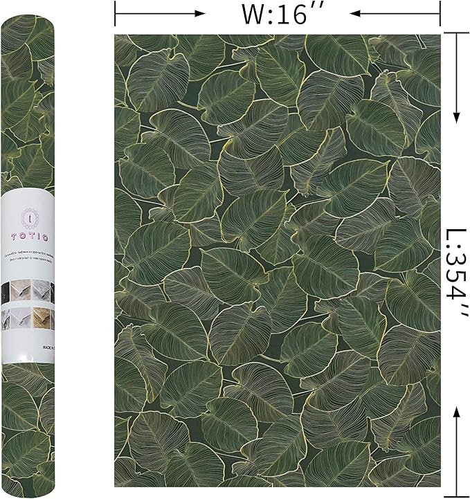 Dark Green Leaf Contact Paper for Cabinets Sage Green Peel and Stick Wallpaper 16x354inch Matte Thick Removable Vinyl Self Adhesive Wall Paper Rolls Waterproof Plant Flower Vinyl Wrap for Shelf Liner