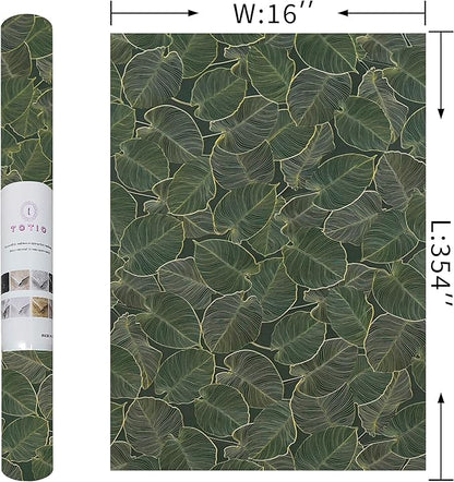 Dark Green Leaf Contact Paper for Cabinets Sage Green Peel and Stick Wallpaper 16x354inch Matte Thick Removable Vinyl Self Adhesive Wall Paper Rolls Waterproof Plant Flower Vinyl Wrap for Shelf Liner