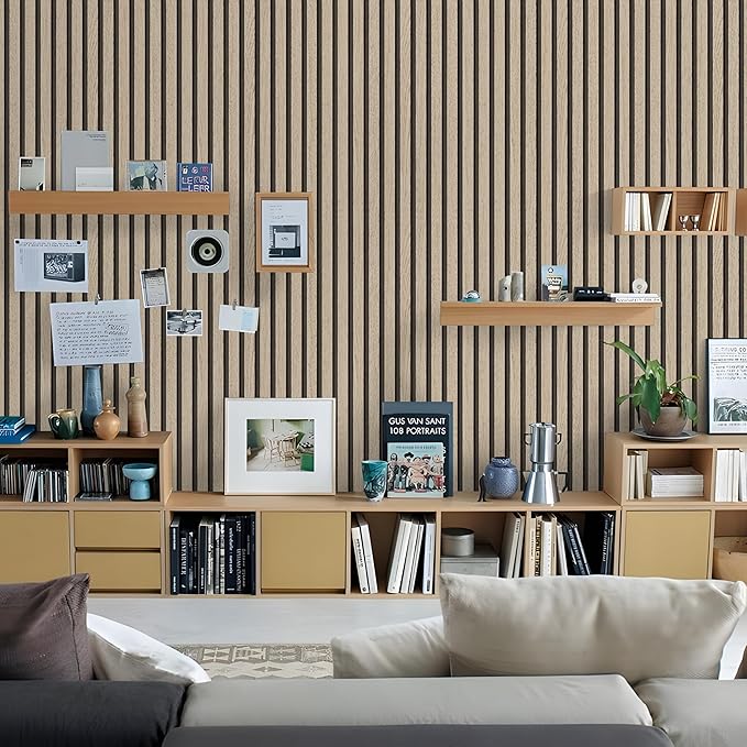 Wallpaper Peel and Stick Wood Grating Stripe Self-Adhesive Wallpaper Faux Wood Contact Paper Wood Slats Self Adhesive Wall Paper PVC Vinyl Film Removable Waterproof 17.3