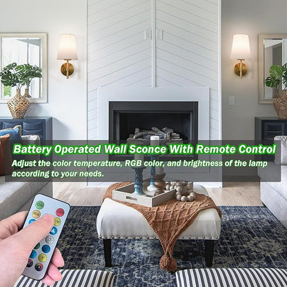 Wireless Sconces Set of 2,Battery Wall Sconce Including 10000mAh Large Capacity Dimmable Magnetic Battery Operated Light Bulbs, Easy to Installed in Any Area Without Hiring Electrician