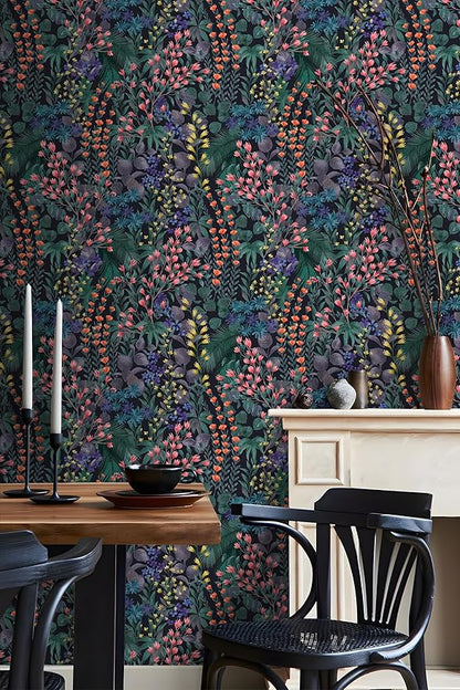 Floral Peel and Stick Wallpaper Boho Wall Paper Removable Waterproof Green/Yellow/Orange Contact Paper for Bedroom, Bathroom,Cabinet,Kitchen,Home Wall 17.3“ x 118”
