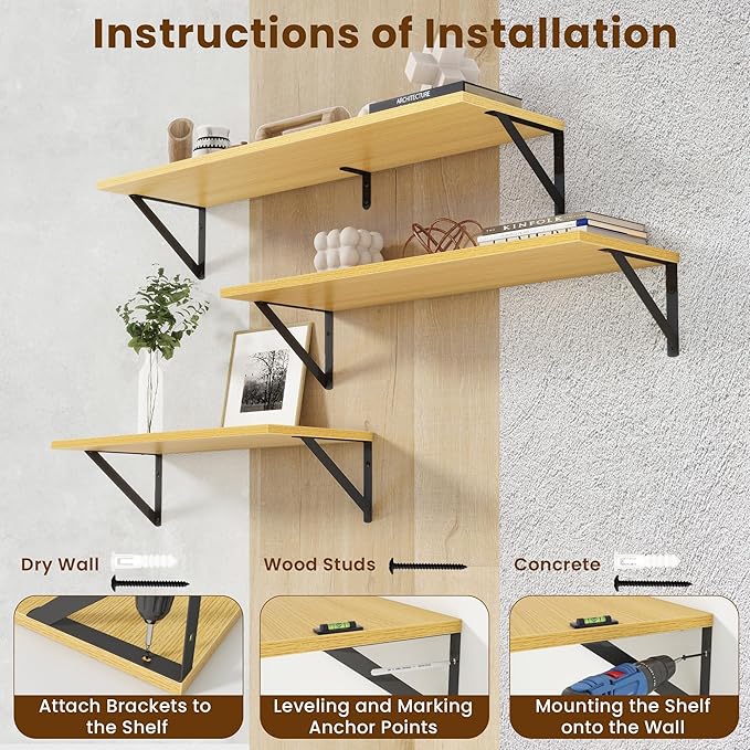 Deep Floating Shelves for Wall,36Wx8D Wall Mounted Shelves Set of 2,Wall Storage Floating Shelf with Sturdy Metal Brackets for Living Room,Bathroom,Kitchen,Office,Oak