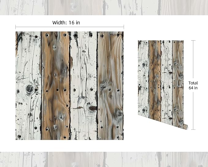 FLFK Rustic Wood Wallpaper Peel and Stick Wood Grain Shiplap Design Wall Paper for Living Room Bedroom Kitchen Office Apartment Decor 16" x 64"