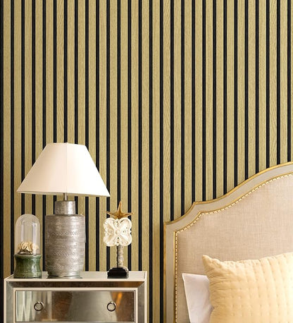 Wallpaper Peel and Stick Wood Grating Stripe Self-Adhesive Wallpaper Faux Wood Contact Paper Wood Slats Self Adhesive Wall Paper PVC Vinyl Film Removable Waterproof (Wood A, 17.3" x 236")
