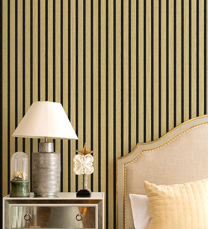 Wallpaper Peel and Stick Wood Grating Stripe Self-Adhesive Wallpaper Faux Wood Contact Paper Wood Slats Self Adhesive Wall Paper PVC Vinyl Film Removable Waterproof (Wood A, 17.3" x 118")