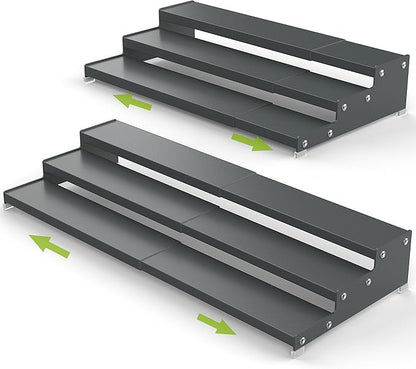 Spice Rack Organizer for Cabinet, 3 Tier Expandable Spices Storage, Great for Kitchen Cabinets, Cupboard,Pantry and Countertop More(Gun-Gray, 2 PACKS/GUN-GRAY)