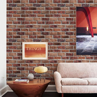 Rugreat Red Brick Peel and Stick Wallpaper Faux Brick Contact Paper for Cabinets Self Adhesive Removable Wallpaper for Backsplash Waterproof Textured Contact Paper for Fireplace Vinyl 17.3inW 393inL