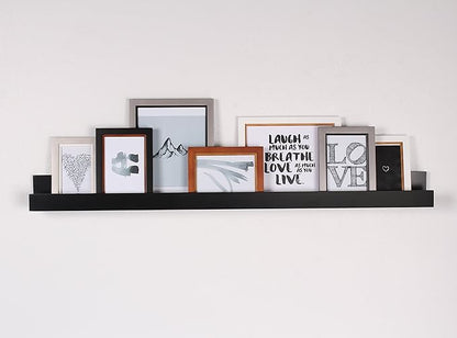 Kate and Laurel Levie Wood Floating Wall Shelf Picture Frame Holder Ledge, Black