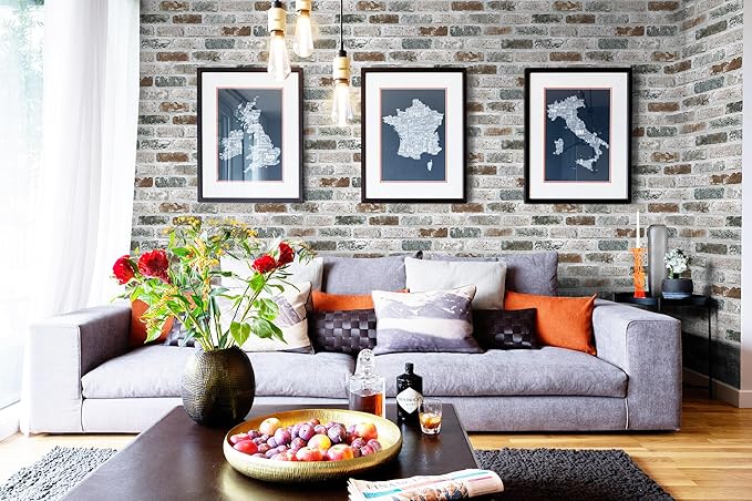 Guvana 17.3"×118" Brick Wallpaper Red/Blue/Grey Brick Peel and Stick Wallpaper 3D Vintage Brick Contact Paper Self Adhesive Removable Contact Paper Faux Brick Texture Wallpaper for Bedroom Decor