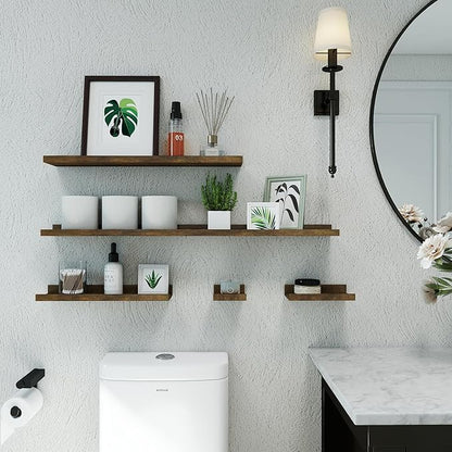 Floating Shelves for Wall Decor, Long Wall Mounted Storage Shelf for Bedroom, Living Room, Bathroom, Kitchen, Nursery, Rustic Display Picture Ledge Shelf with Lip Set of 2-36 Inches, Brown