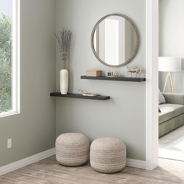 Ballucci Floating Shelves, 36" Wood Wall Shelf Set of 2, with Invisible Brackets for Bathroom, Living Room, Bedroom, Kitchen, Nursery, 6" Deep, Black