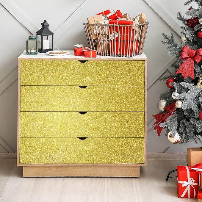 CHIHUT Gold Sparkle Contact Paper 15.7''x100'' Gold Glitter Wallpaper Peel and Stick Wallpaper Self Adhesive Removable Gold Wall Paper Roll Fabric Contact Paper for Cabinets Walls Gifts Bedroom