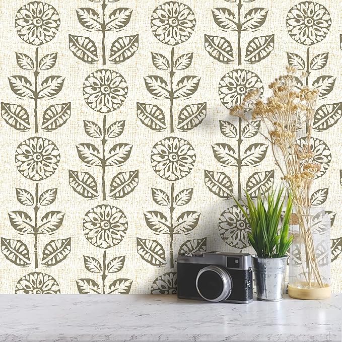 Wudnaye Floral Peel and Stick Wallpaper Vintage Tulip Floral Wallpaper 17.7in×196.8in Flower Farmhouse Contact Paper Peel and Stick Neutral Self Adhesive Removable Vinyl Wall Paper for Kitchen Bedroom