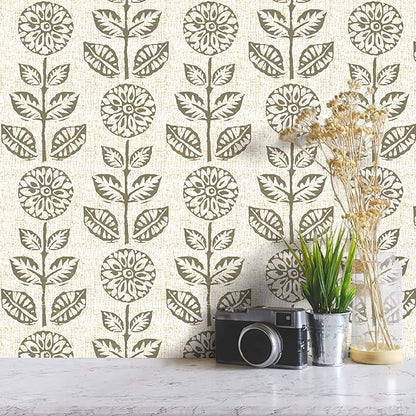 Wudnaye Floral Peel and Stick Wallpaper Vintage Tulip Floral Wallpaper 17.7in×393.7in Flower Farmhouse Contact Paper Peel and Stick Neutral Self Adhesive Removable Vinyl Wall Paper for Kitchen Bedroom