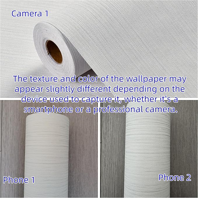 Haimin Grasscloth Textured Wallpaper 24in X 393in Fabric Contact Paper White Wall Paper Linen Peel and Stick Self-Adhesive Thick Vinyl Embossed Film Wallpaper (White)