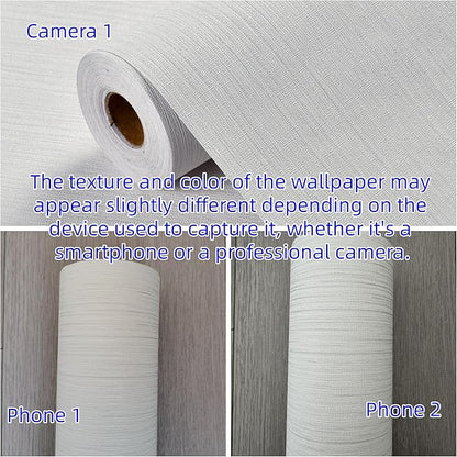 Haimin Grasscloth Textured Wallpaper 24in X 393in Fabric Contact Paper White Wall Paper Linen Peel and Stick Self-Adhesive Thick Vinyl Embossed Film Wallpaper (White)