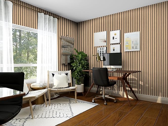 Wallpaper Peel and Stick Wood Grating Stripe Self-Adhesive Wallpaper Faux Wood Contact Paper Wood Slats Self Adhesive Wall Paper PVC Vinyl Film Removable Waterproof 17.3