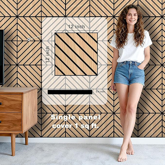 WoveN SounD Artisan Acoustic Wall Panels, 16 Pack 12x12 Inch, Wood Veneer Carved Sound Proof Wall Decor, Self-Adhesive for Home, Studio, Office & Focus Zones, Twill Pattern, Natural Oak