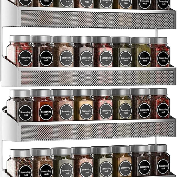 Auledio 2 Pack Spice Rack Organizer, 3 Tier Counter-top Stand or Wall Mounted Storage Rack Hanging Shelf for Kitchen Cabinet, Cupboard, Pantry Door or Bathroom Shower Cosmetic - Chrome